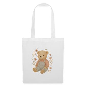 Süßer Boho Teddybär mit Blumen – Baby Design - Stoffbeutel - Weiß - Vorne