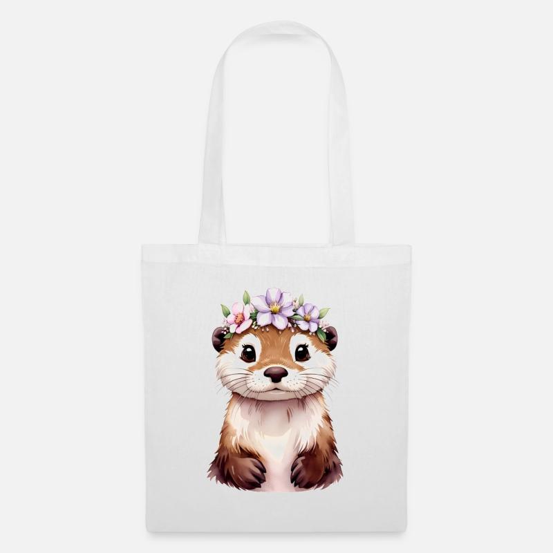 Otter mit Blumen - Stoffbeutel - Weiß