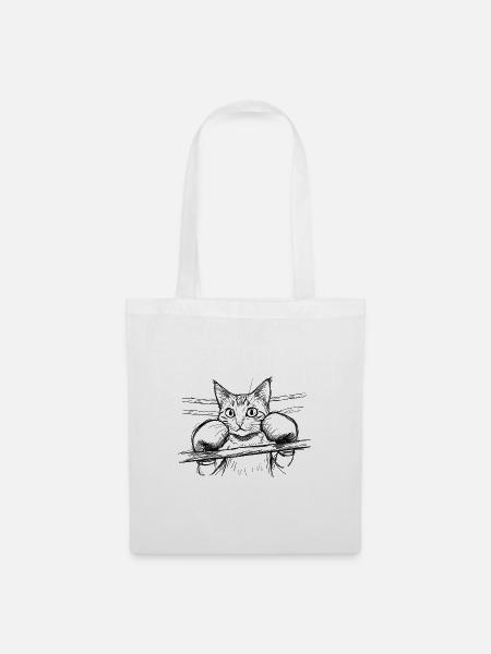Katze, Sport, Cat, Sports, Boxen, Boxer - Stoffbeutel - Weiß