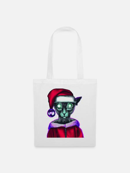 Christmas Cyber Cat - Stoffbeutel - Weiß