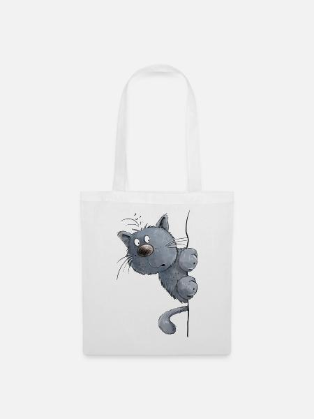 Blaue Katze I Katzenfreunde Geschenk - Stoffbeutel - Weiß