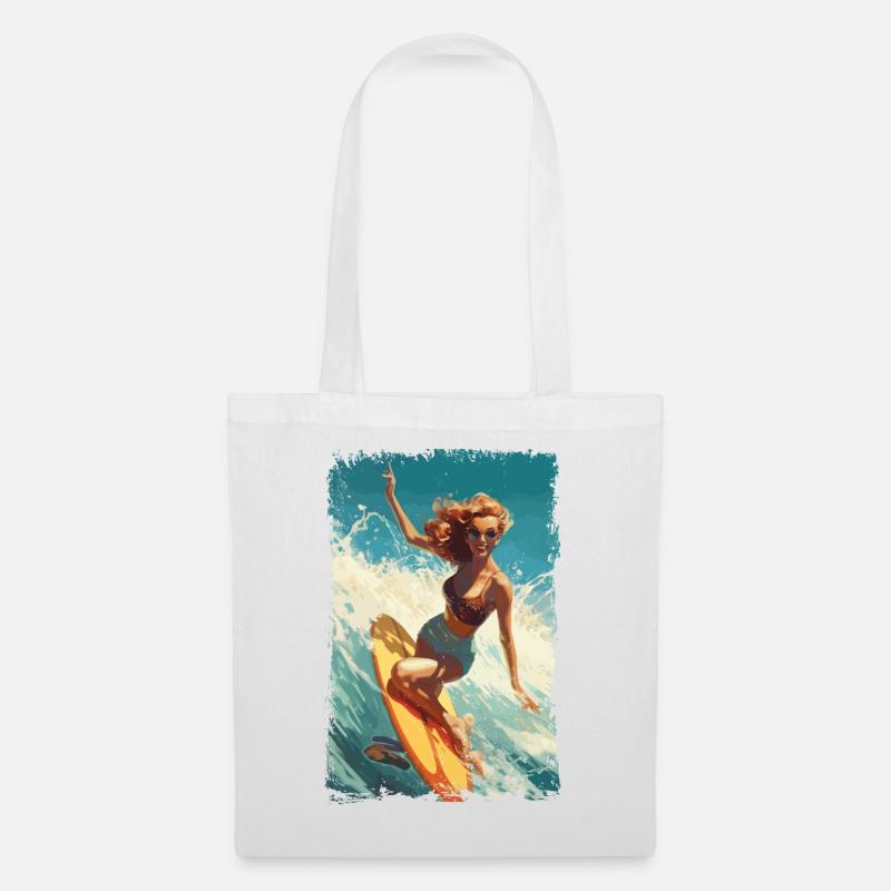 Retro Beach Babe - Surf Comic Design - Stoffbeutel - Weiß