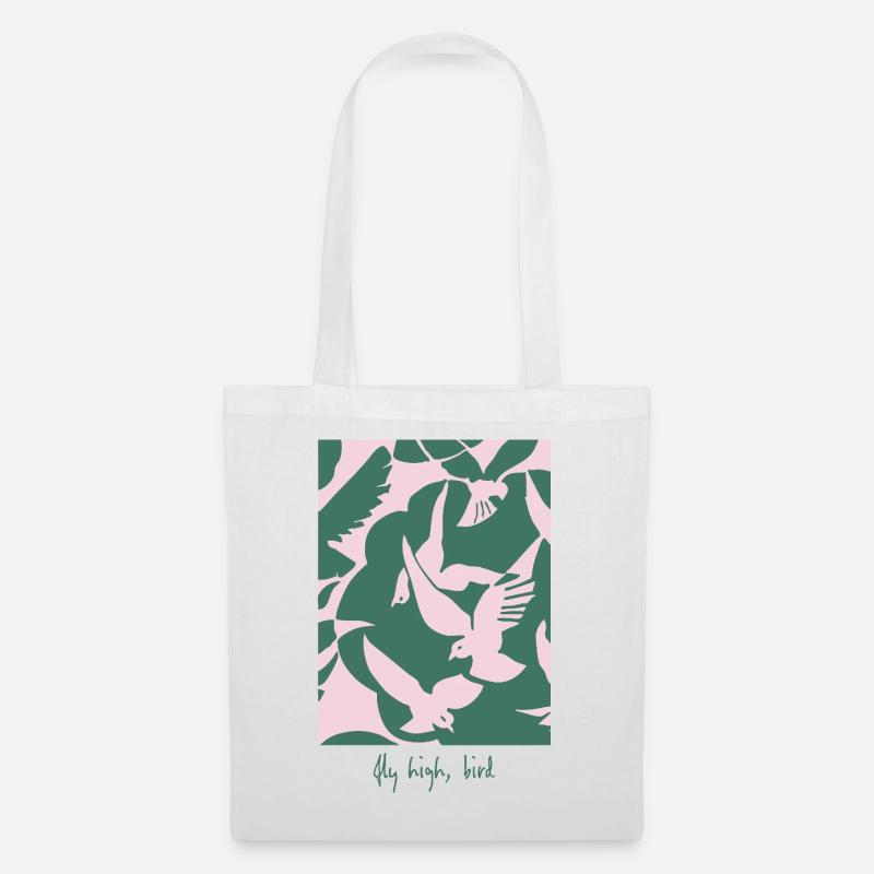 Fly High, Bird – Elegantes Vogel-Design - Stoffbeutel - Weiß