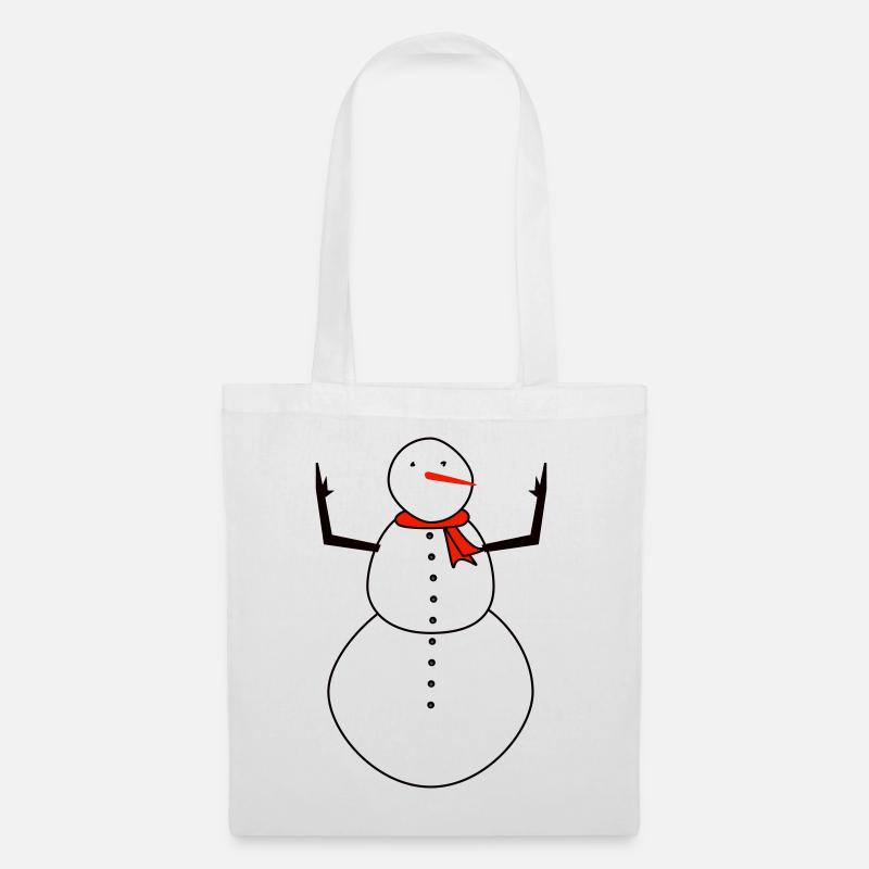 Schneemann mit rotem Schal - Stoffbeutel - Weiß