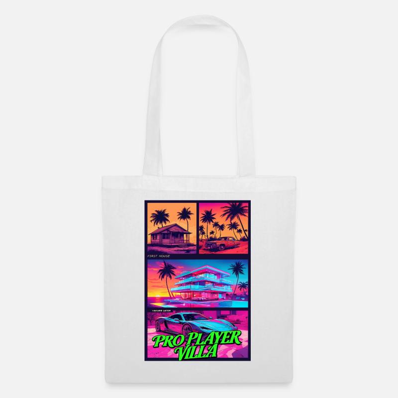PRO PLAYER VILLA - Neon Synthwave Gaming Art - Tote Bag - white