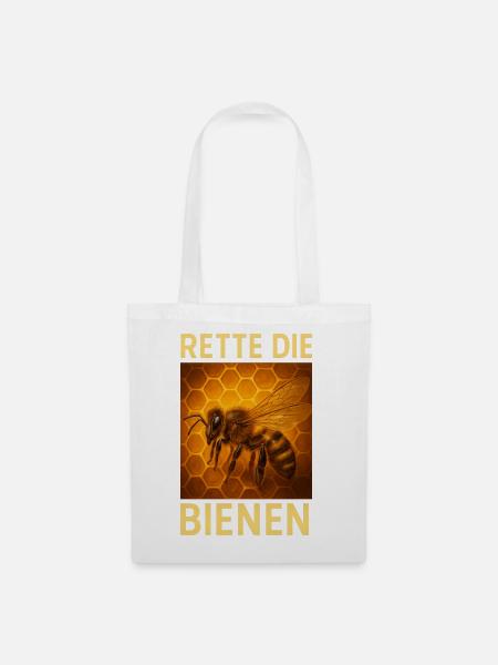 Rette Bienen: Gelborange Waben - Stoffbeutel - Weiß