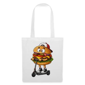 Lustiger Cartoon Roller Scooter mit Burger - Stoffbeutel - Weiß - Vorne
