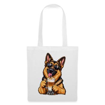 Schäferhund mit Latte Macchiato - Stoffbeutel - Weiß - Vorne