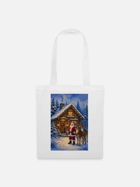 Winterwald Santa mit Rentieren - Stoffbeutel - Weiß