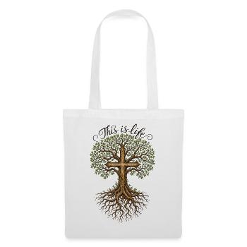 Religion Baum Kreuz Spruch - Stoffbeutel - Weiß - Vorne