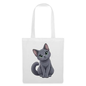 Russisch Blau Kawaii Style – Süße Katze - Stoffbeutel - Weiß - Vorne
