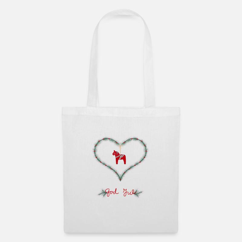 coeur de Noël rouge/vert avec cheval Dala - Sac en tissu - blanc