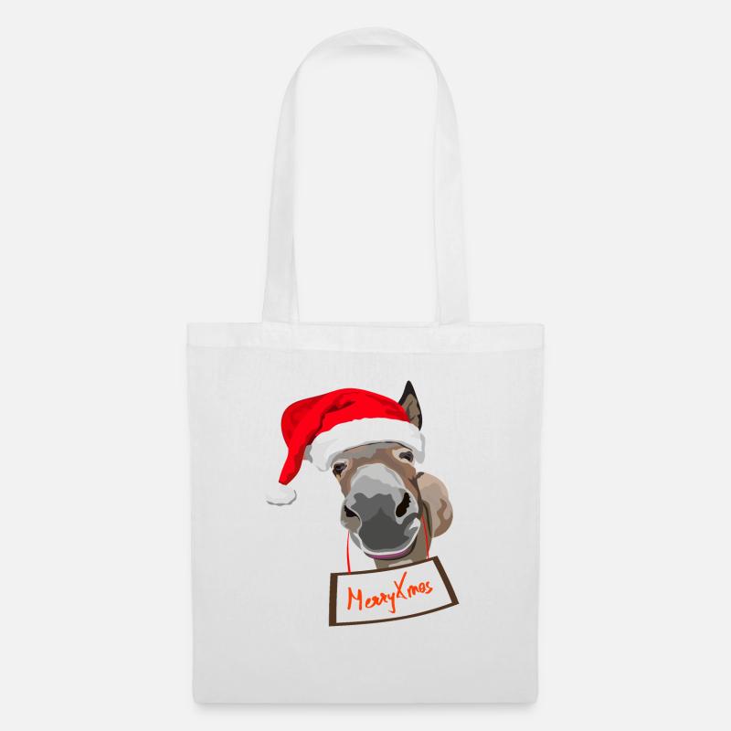 Weihnachten Esel mit Mütze - Stoffbeutel - Weiß