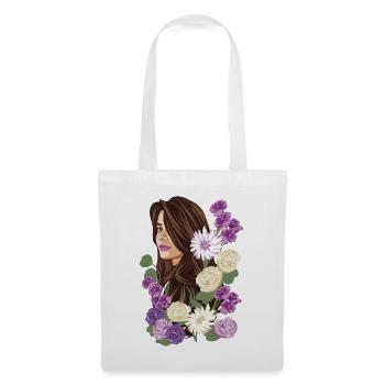 VIOLET Femme Illustration Fleurs Violettes Et Blanches - Sac en tissu - blanc - Devant
