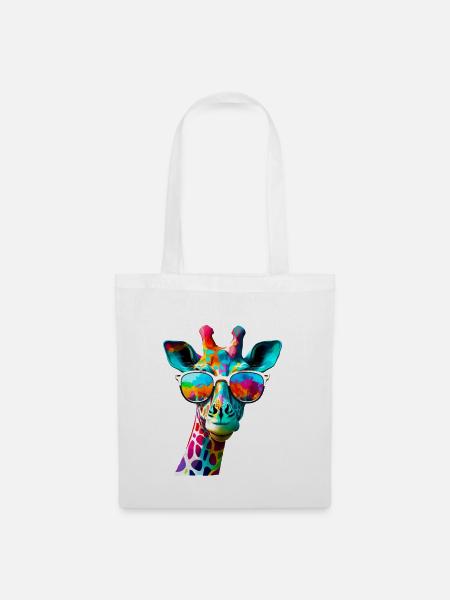 Lustige farbige Giraffe mit Sonnenbrille - Stoffbeutel - Weiß