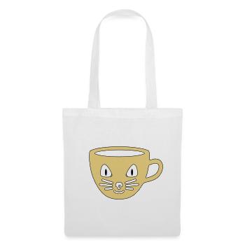 Tasse mit Katzengesicht Kaffeetasse Teetasse Katze - Stoffbeutel - Weiß - Vorne