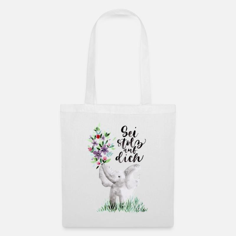 Sei stolz auf dich - Elefant und Blumen - Stoffbeutel - Weiß