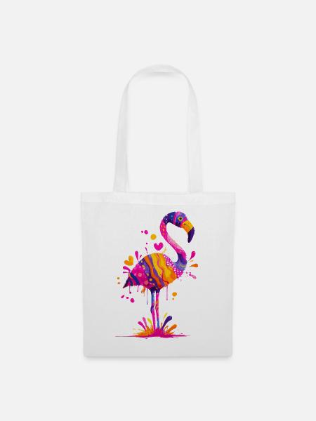 Farbexplosion Flamingo - Stoffbeutel - Weiß