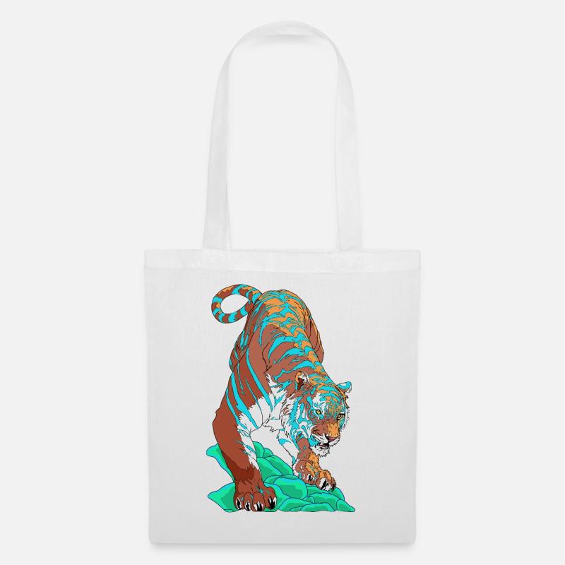 Türkisblauer Tiger auf Felsen - Stoffbeutel - Weiß