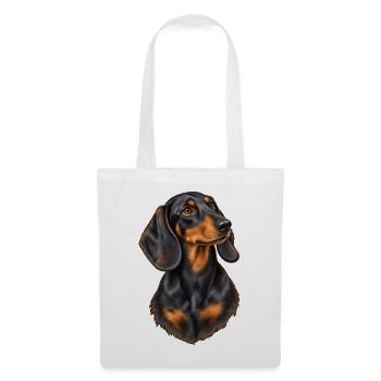 Dackel Porträt – Schwarz-brauner Hundeblick - Stoffbeutel - Weiß - Vorne
