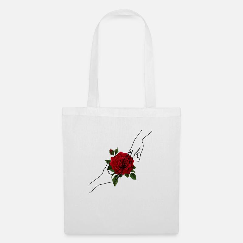 Rose Design - Stoffbeutel - Weiß
