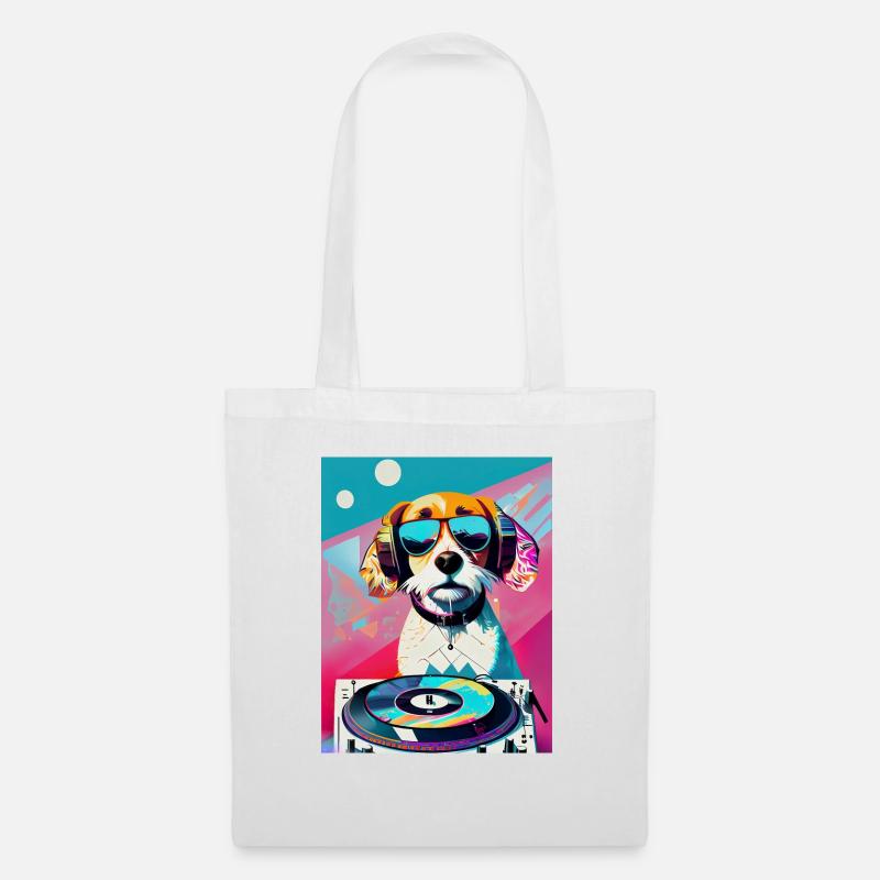 Cooler Hunde-DJ mit Sonnenbrille - Stoffbeutel - Weiß