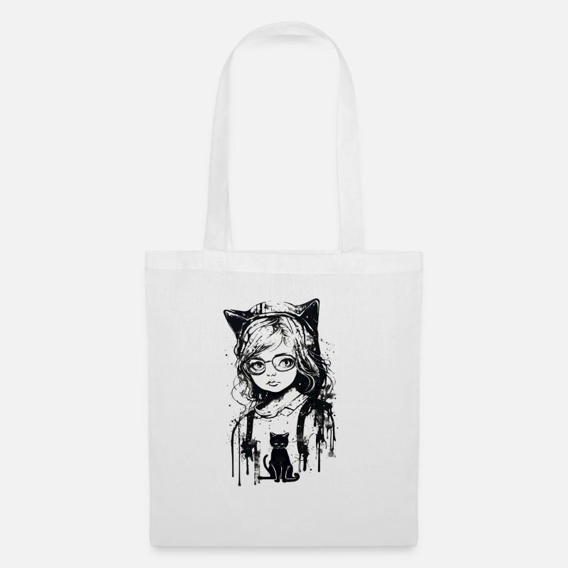 Mädchen mit Katze - Stoffbeutel - Weiß