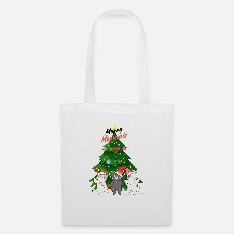 Merry Meowmis - Katzen schmücken Tannenbaum - Stoffbeutel - Weiß