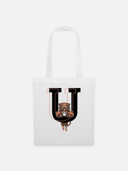 Buchstabe u Tiger - Geschenkidee - Stoffbeutel - Weiß