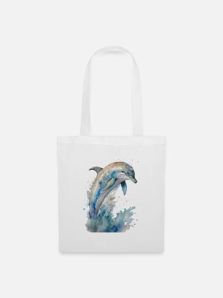 Delfin Aquarell Wasserfarben Malerei - Stoffbeutel - Weiß