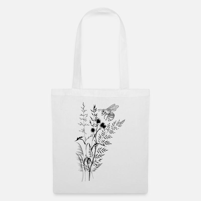 Composition fleurs sauvage et abeille fourmis - Sac en tissu - blanc