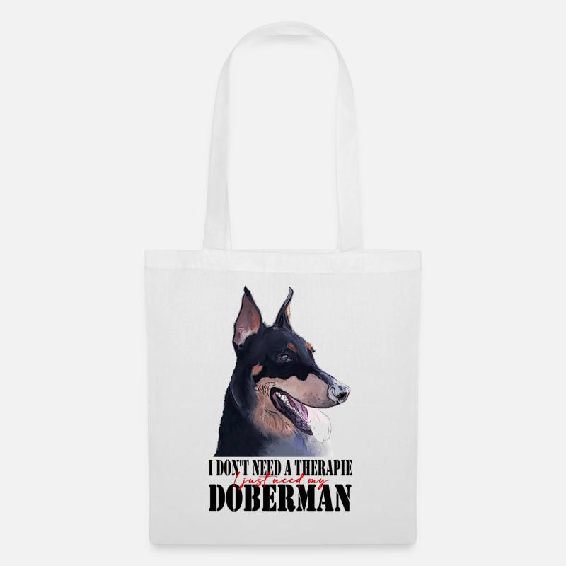 Doberman Portrait mit roter Schrift - Stoffbeutel - Weiß