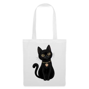 Elegante Schwarze Katze - Stoffbeutel - Weiß - Vorne