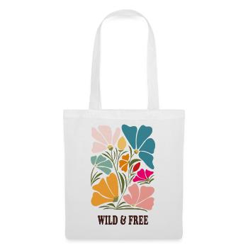 Wild & Free – Buntes Blumenmotiv im Retro-Look - Stoffbeutel - Weiß - Vorne