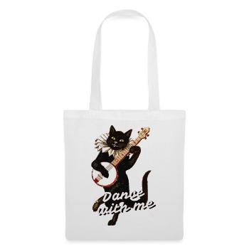 Dance with Me – Schwarze Katze mit Banjo - Stoffbeutel - Weiß - Vorne