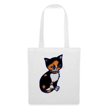 Calico-Katze mit Stachelhalsband - Stoffbeutel - Weiß - Vorne