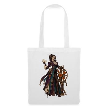 Steampunk Magierin im Uhrwerk-Design - Stoffbeutel - Weiß - Vorne