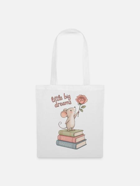 Süße Maus mit Büchern - Stoffbeutel - Weiß