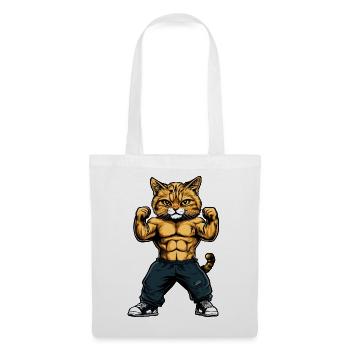 Katzen Fitness / Trainer Katze - Stoffbeutel - Weiß - Vorne