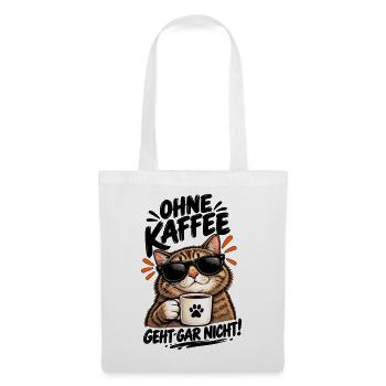 Katzencool Kaffee mit Sonnenbrille - Stoffbeutel - Weiß - Vorne