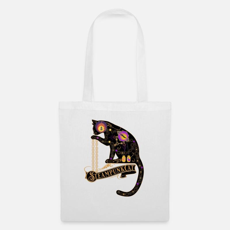 Steampunk Cat -Viktorianisches Steampunk Design - Stoffbeutel - Weiß