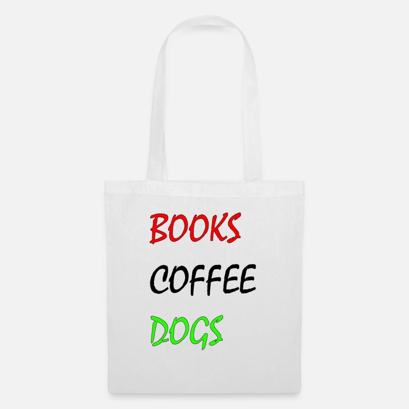 Bücher, Kaffeehunde, Farbe - Stoffbeutel - Weiß