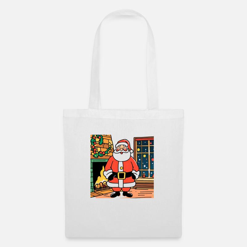 Weihnachtsmann vor dem Kamin - Stoffbeutel - Weiß