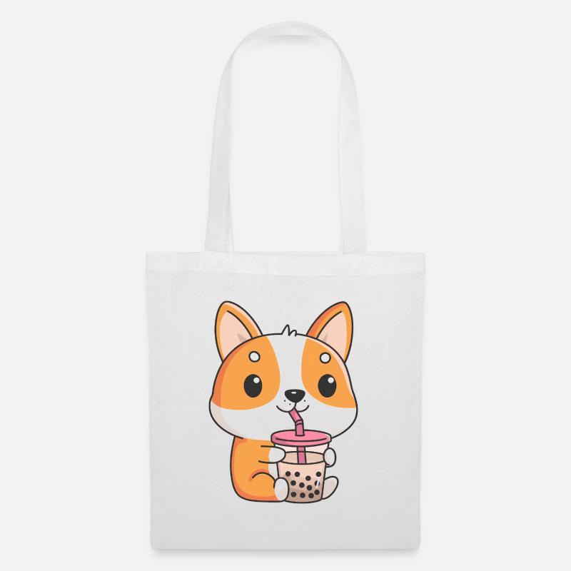 Corgi trinkt Bubble Tea - Stoffbeutel - Weiß