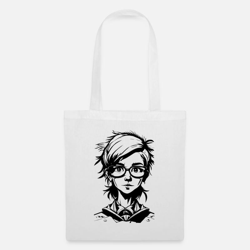 Manga Mädchen - Schulmädchen mit Brille - Stoffbeutel - Weiß
