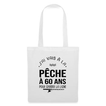 60 ans je vais à la pêche pour garder la ligne - Sac en tissu - blanc - Devant