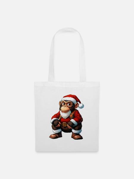 Äffchen Weihnachten / Weihnachtsmann Äffchen - Stoffbeutel - Weiß