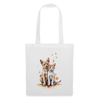 Watercolor Buddies: A Puppy and Kitten - Tote Bag - white - Front