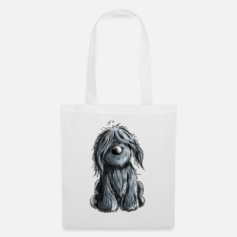 Knuffiger schwarzer Briard - Hund - Geschenk - Stoffbeutel - Weiß