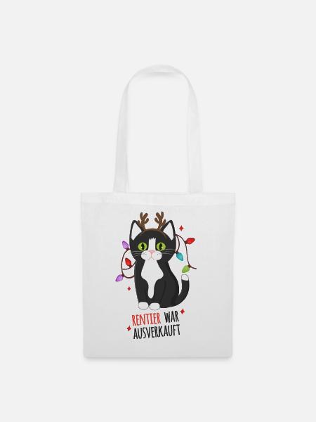 Rentier war Ausverkauft Schwarze Katze Xmas - Stoffbeutel - Weiß